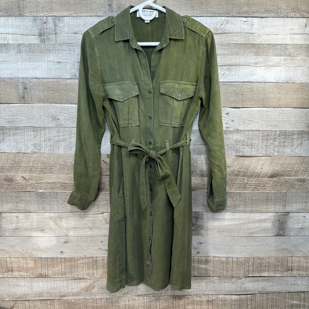 Cloth & Stone Olive Green Tencel Utility Shirt Dress Anthropologie XS